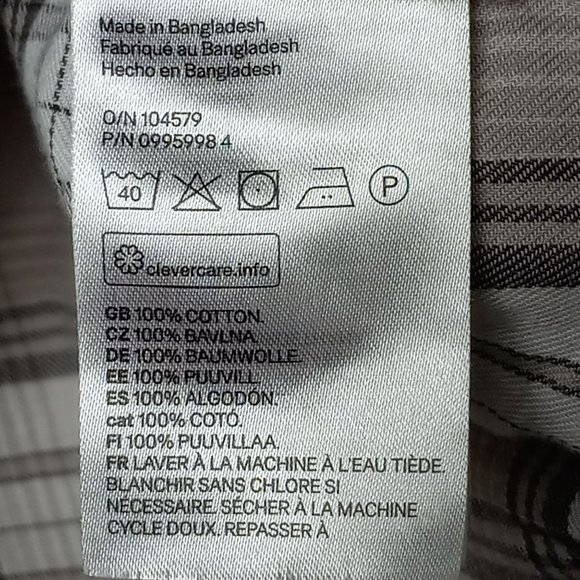 H&M Divided Plaid Long Sleeve 100% Soft Cotton Button Up‎ Beige Brown Collar XS - Picture 9 of 12